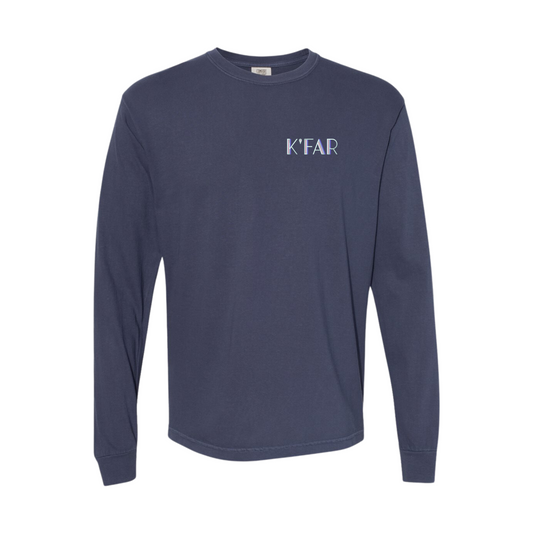 K'Far Navy Long Sleeve Embroidered Tee